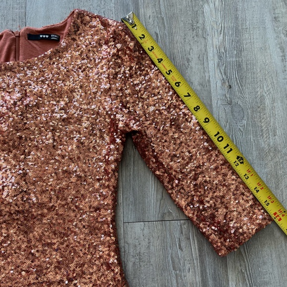 ASOS Rose Gold Sequin Mini Dress Long Sleeve Bodycon Party Cocktail Medium - Picture 12 of 15